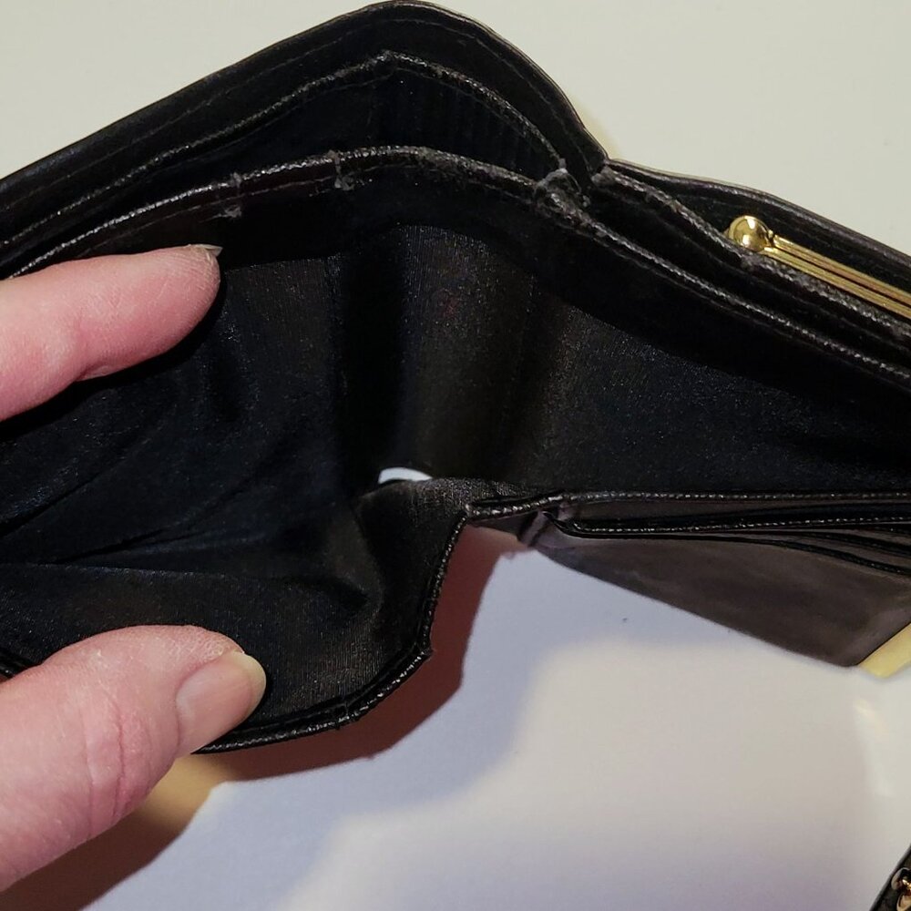 Buxton Leather BiFold Wallet Snap Kisslock Coin Black Top Grain Cowhide Vintage - Picture 6 of 16